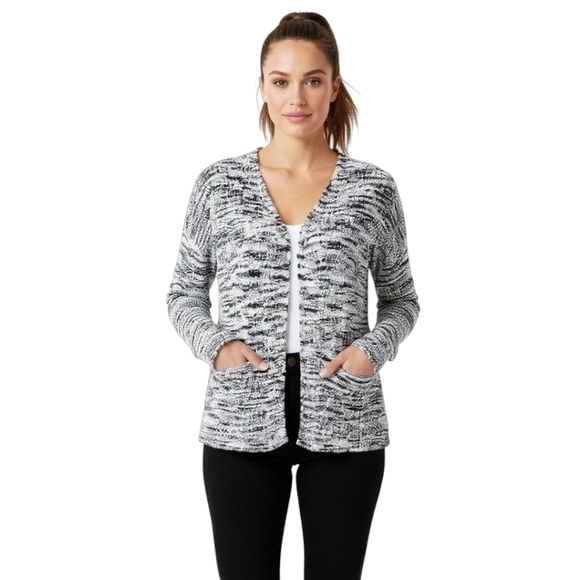 Rachel Zoe Sweaters - RACHEL & ZOE Womens open front  cozy black & white popcorn knit cardigan XL